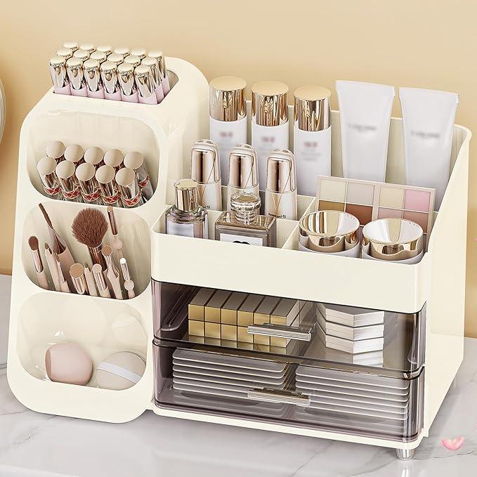 Anylady Makeup Organizer with Drawers, Skincare Organizer (Large Size Thick), Storage Box Cosmetic Display Cases, Make up Organizers for Vanity, Dresser, Desk, Kitchen, Countertop (cream) - ModernBath