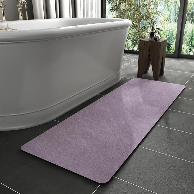 MontVoo -Bath Mat Rug-Rubber Backing Non Slip Quick Dry Absorbent Thin Bathroom Rugs Fit Under Door-Faux Suede Surface Bathroom Floor Mats-Shower Rug for in Front of Bathtub Shower Lavender 17"x59" - ModernBath