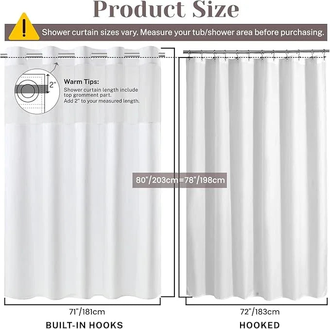 SORTTO No Hook Slub Textured Shower Curtain with Snap in Liner - White Fabric Outer Curtain & Waterproof Inner Liner, Hotel Style with See Through Top Window, 71x80 in - ModernBath