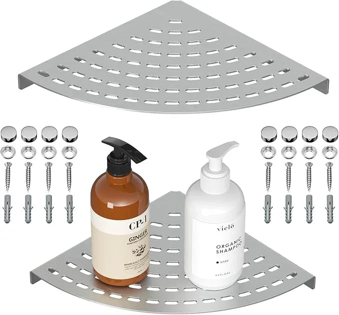 2 Pack Corner Shower Shelves 304 Stainless Steel Shower Corner Shelf Brushed Nickel Bathroom 8 in Prevent Rust Drilling Installation - ModernBath