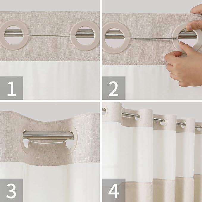 eachope Extra Long No Hooks Needed Linen Textured Shower Curtain with Snap-in Fabric Liner Set,Cream Hotel Luxury Decor Shower Curtains for Bathroom,Waterproof & Washable,71Wx86H - ModernBath