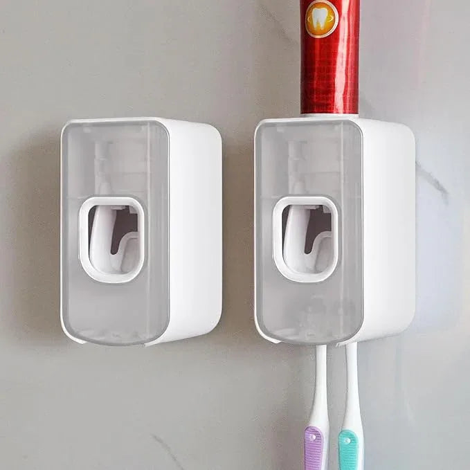 2 Slot Toothbrush Holder and Toothpaste Dispenser Wall Mounted, Automatic Toothpaste Squeezer, 2 in 1 Tooth Brush Toothpaste Organizer for Shower (Clear 2Pack) - ModernBath