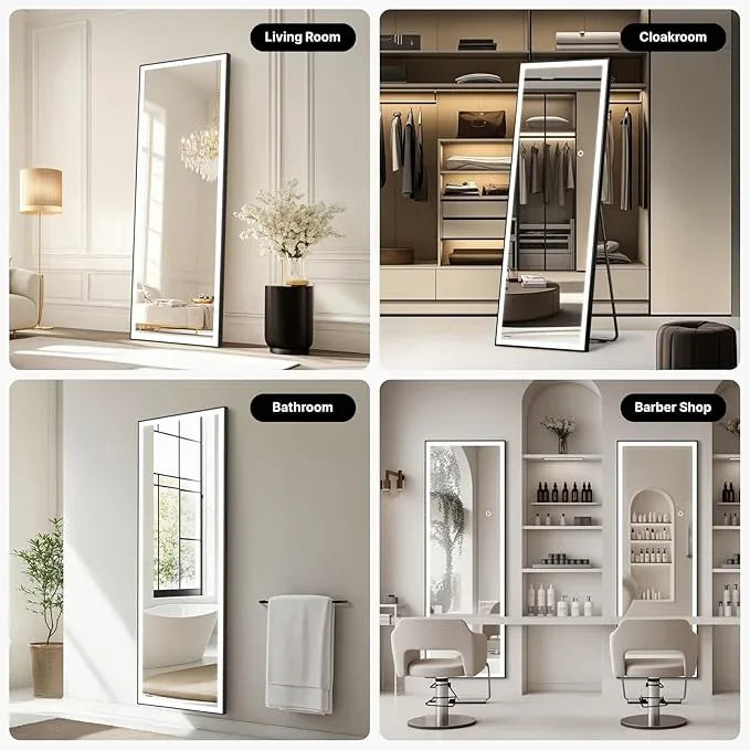 Kosmonia 65x24 Full Length Mirror, Dimmable 3 Color LED Light w/Light Memory, Distortion Free Silver Coating Mirror, HD Reflection &Anti Desilvering,Tempered Glass &Shatter Proof Film Doubles Safety - ModernBath
