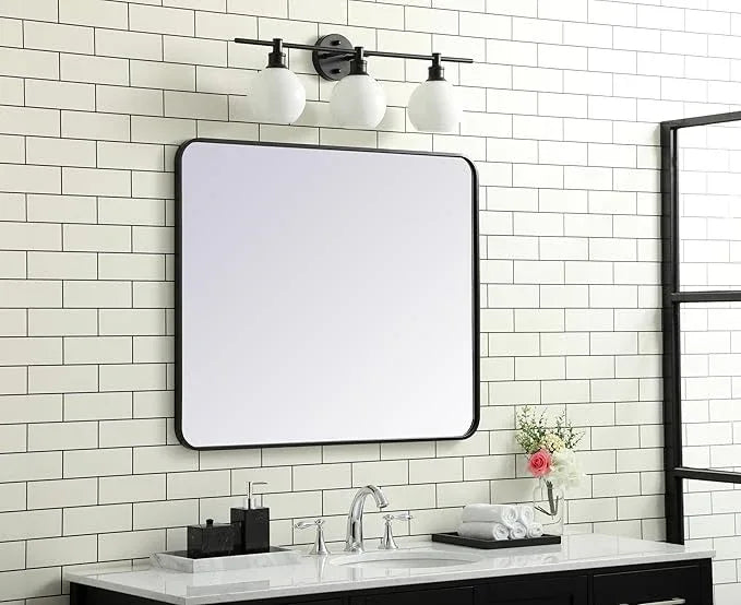 ARS Concepts Aura, Soft Corner Metal Rectangular Mirror 30X36 Inch in, Modern, Black - ModernBath