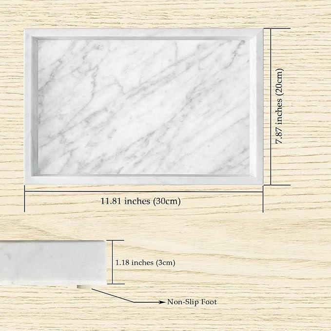 Yew & Tulip Natural Carrara White Marble Vanity Tray, Natural White Marble Serving Tray for Bathroom, Kitchen, Vanity, Home Decor, Wedding etc. (12" x 8" x 1.2") - ModernBath