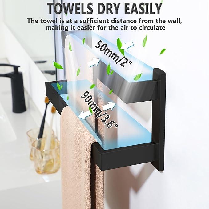 Alise 16 Inch Double Towel Bars for Bathroom Wall Mount,Bathroom Towel Holder Double Towel Racks for Bathroom Lavatory,SUS304 Stainless Steel Towel Rail Towel Hanger for Walls,Matte Black - ModernBath