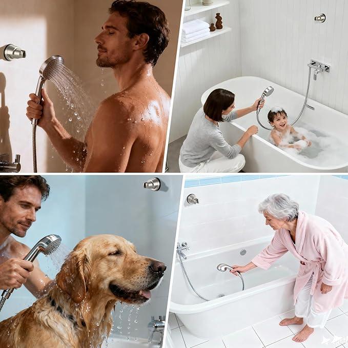 2 Pack Vacuum Suction Cup Shower Head Holder, Removable Shower Head Bracket, Height Adjustable Wall Mount ABS Plastic Suction Holder for Handheld Showerhead, Brushed Nickel - ModernBath