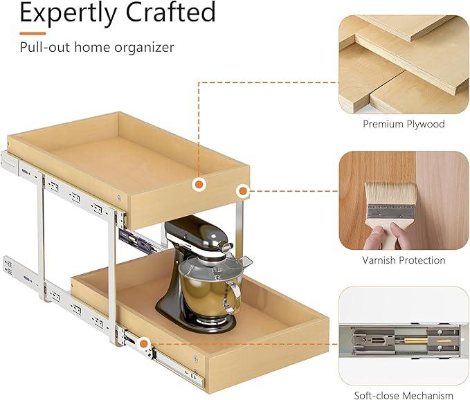 WelFurGeer 2-Tier Pull Out Cabinet Organizer with Soft Close Slides, Pull Out Drawers for Cabinets, Heavy-Duty Slide Out Drawers for Kitchen Cabinets, Under Sink, Pantry & Bathroom - ModernBath
