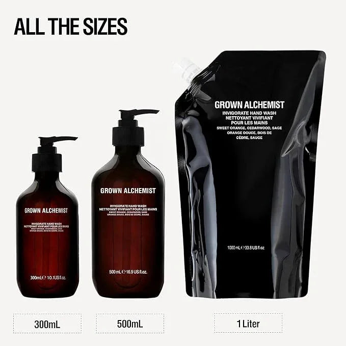 Grown Alchemist Invigorate Hand Wash + Refill Set – Liquid Hand Soap with Aloe, Sweet Orange, Cedarwood & Sage – Gentle, Moisturizing Kitchen & Bathroom Soap, Natural Plant Based Gel Cleanser - ModernBath