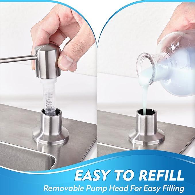 CREA Dish Soap Dispenser for Kitchen Sink, Built-in Countertop Set with 39" Tube & 17oz Bottle, Stainless Steel Pump - ModernBath