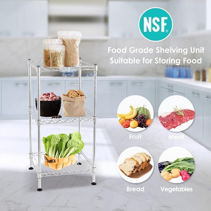 BNSPLY 3-Tier Adjustable Shelving Unit, Metal Wire Rack with NSF Certified, Leveling Feet, Standing Storage Shelf for Laundry, Bathroom, Kitchen, Pantry, Closet, Chrome - ModernBath