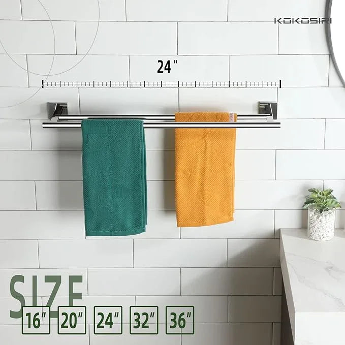 KOKOSIRI Bath Towel Bars Bathroom Double Towel Holder Rack for Toilet Kitchen 24 Inch Necklace Holder Chrome Stainless Steel B5005CH-L24 - ModernBath