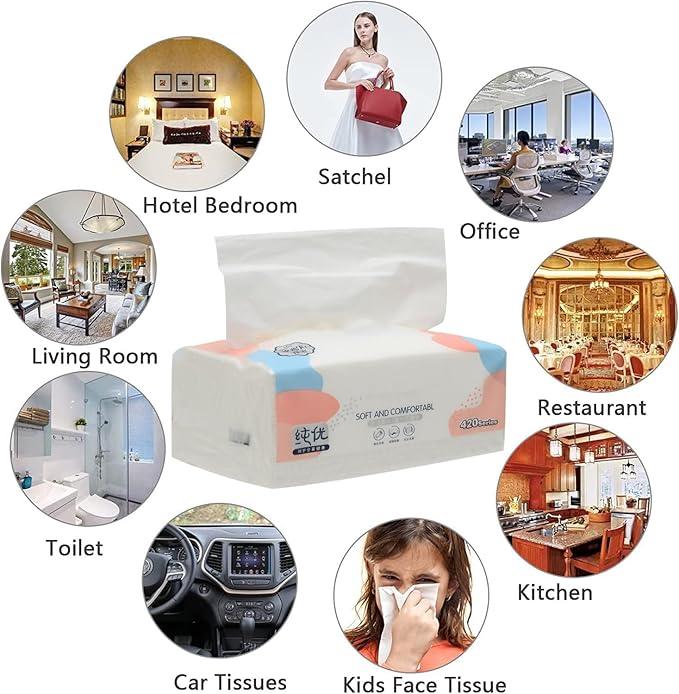 Small Soft Facial Tissues, Toilet Paper, Disposable Facial Napkins, Bag Cover NOT In Box, Material Wood Pulp Fiber NOT COTTON, 4-Ply, 8 Packs, 380 Sheets per Pack - ModernBath