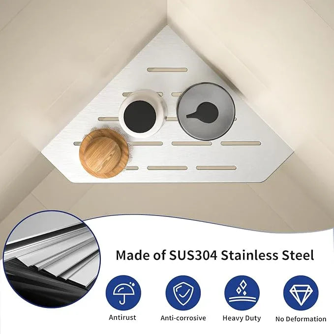 Corner Shower Shelf, 304 Stainless Steel Pentagonal Heavy Duty Floating Corner Sheves Slot Design Recessed Bathroom Shelf for Tiled Wall 2 Pack(Brushed, 8"-2 Pack) - ModernBath