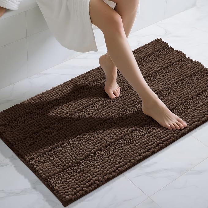 Yimobra Bathroom Rug Mat 47 x 24, Non Slip and Super Absorbent Bath Mat,Machine Washable Quick Dry,Ultra Plush Chenille Shower Rugs for Bathroom Floor Sink Tub and Shower Outside,Brown - ModernBath