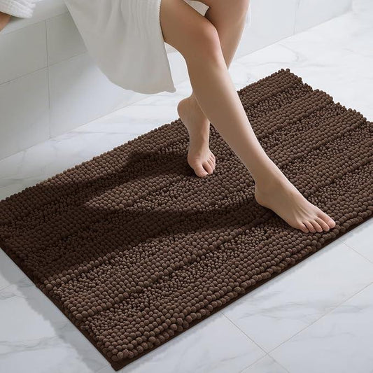 Yimobra Bathroom Rug Mat 47 x 24, Non Slip and Super Absorbent Bath Mat,Machine Washable Quick Dry,Ultra Plush Chenille Shower Rugs for Bathroom Floor Sink Tub and Shower Outside,Brown - ModernBath