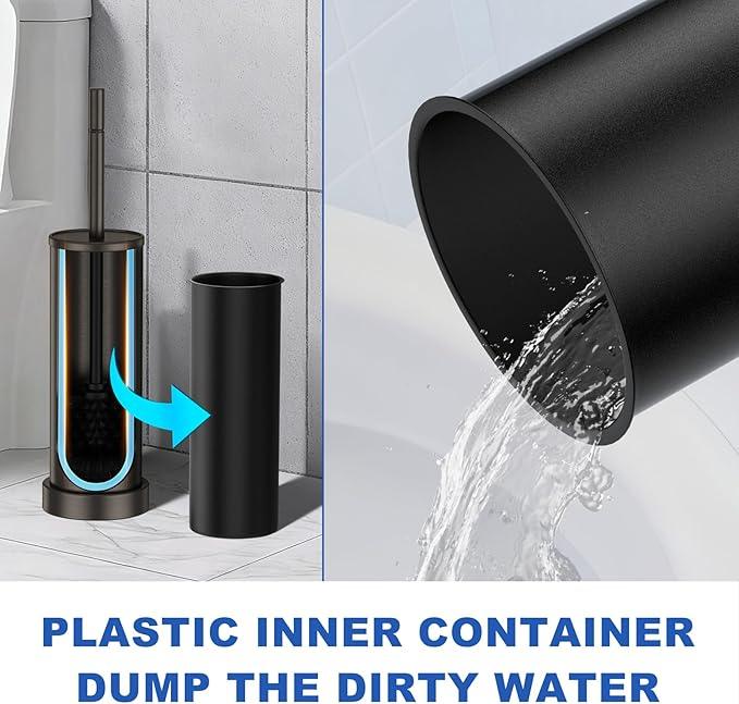 Toilet Brush and Holder Set: 304 Stainless Steel Heavy Duty Toilet Bowl Brush and Holder with Removable Inner Bowl and Splash Protection, Long Handle Bathroom Cleaning Tool - ModernBath