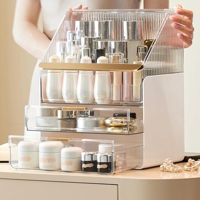 Omeily Large Makeup Organizer Countertop Vanity Organizer Cosmetic Organizer Makeup Storage Box Bathroom Counter Organizer Perfume Skincare Organizers Gift Women Girls Clear Design Easy Visibility - ModernBath