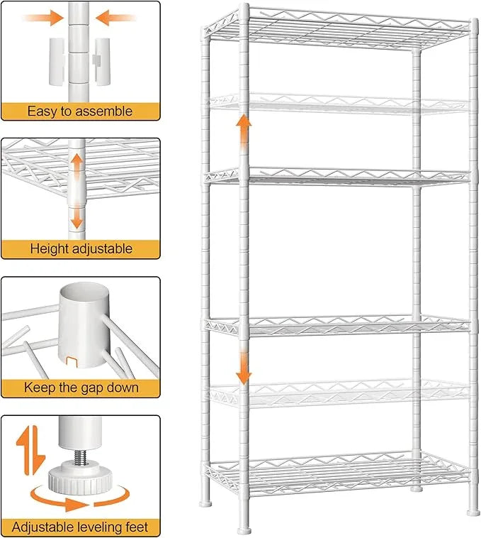HOMEFORT 4-Shelving Unit, Adjustable Wire Shelving, Metal Wire Shelf Rack Organizer for Kitchen, Pantry, Closet, Bathroom, Laundry, White,21" W x 11" D x 41" H - ModernBath