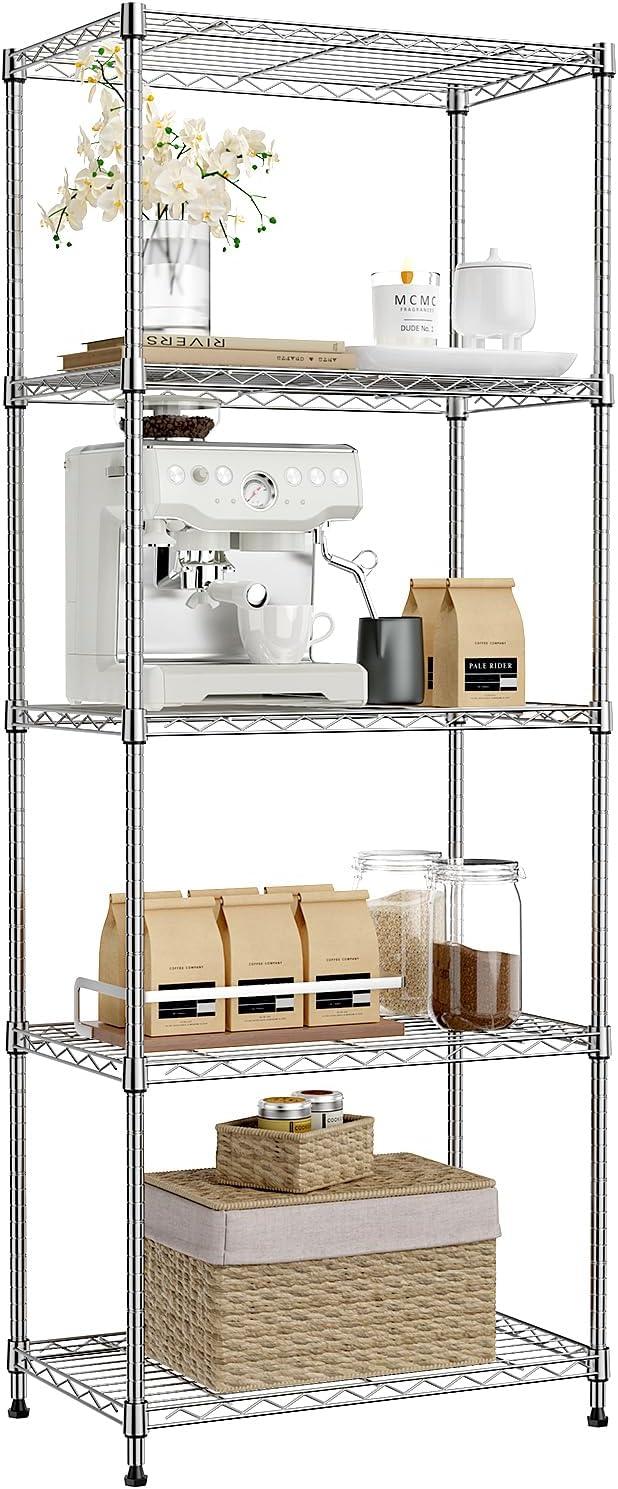 IZEUK 5-Tier Chrome Metal Storage Shelves, Adjustable Wire Shelving Unit for Kitchen, Bathroom, Pantry, Office, Garage, Organizer Wire Rack, 1250 lbs, 13.7" D x 23.6" W x 63" H - ModernBath
