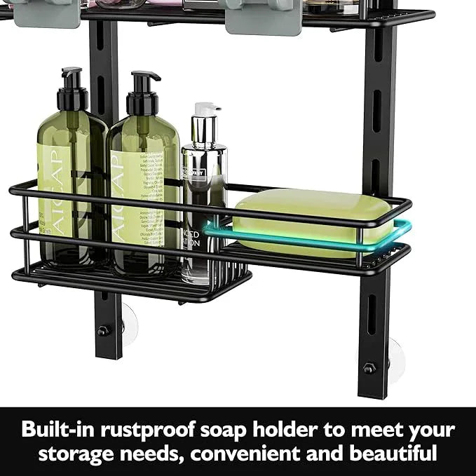 Orimade Over the Door Shower Caddy Adjustable 5 Tier Black,Bathroom Hanging Organizer Shelf Rustproof with 4 Hooks,Shower Basket with Soap Holder and Suction Cup - ModernBath