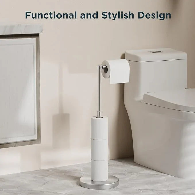 FORIOUS Toilet Paper Holder Stand Adjustable, Stainless Steel Freestanding Toilet Paper Holder with Storage, Bathroom Tissue Roll Stand Storage for 4 Rolls, Brushed Nickel - ModernBath