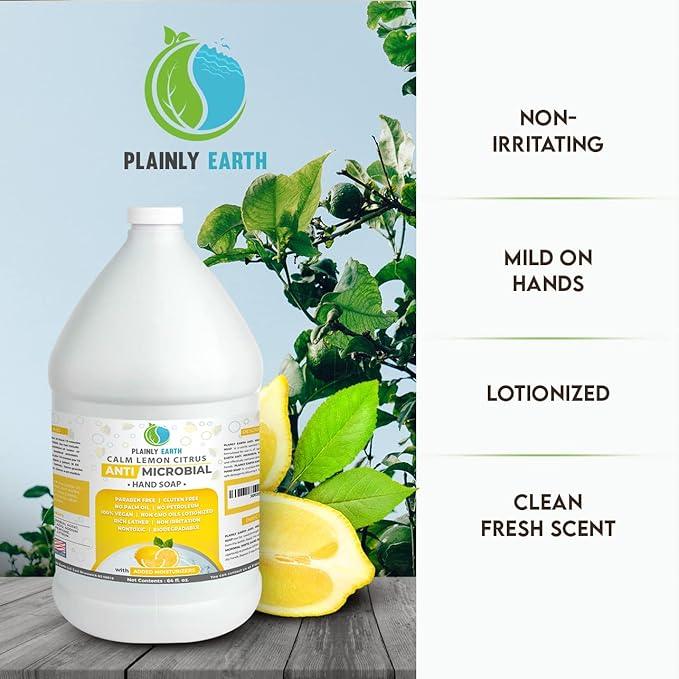 Plainly Earth Antimicrobial Liquid Hand Soap (64 Oz) - Antibacterial Soap Refill - Hand Soap Refill Bottle - Cruelty Free Moisturizing Soap, Calm Lemon Citrus - ModernBath