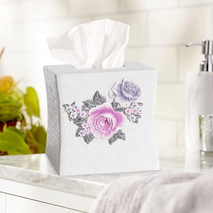 Zahari Home 2pc Michelle Bathroom Set Waste Basket & Tissue Cover Modern Classic Decor Stylish Unique Design Beautiful Floral Bathroom Accessories Set - ModernBath