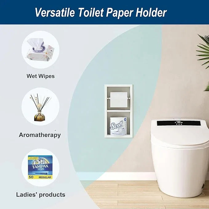 Neodrain White TIissue Holder, Contemporary Hotel Style Pivoting in Wall Toilet Paper Holder, Stainless Steel Recessed Tissue Paper Roll Holder, Double roll - ModernBath