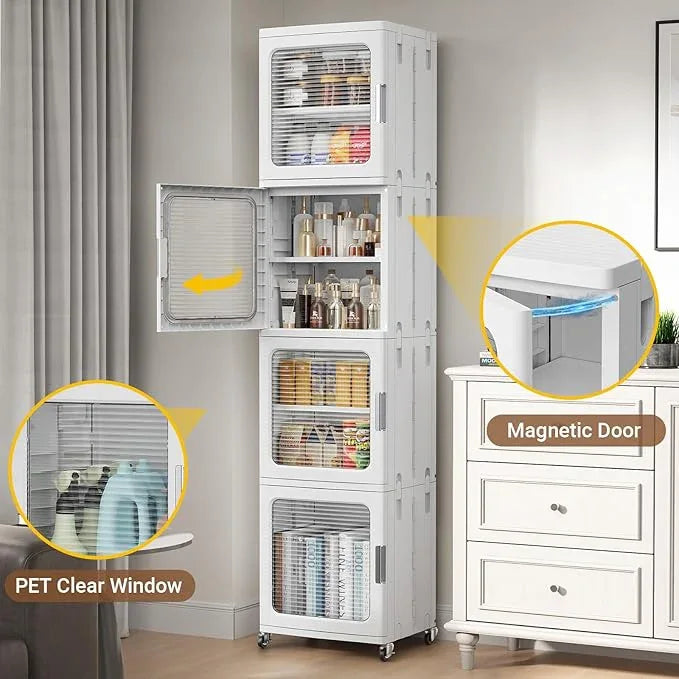 BROVIEW 3-Tier Tall Narrow Storage Cabinet 14.6” Wide, Slim Bathroom Cabinets with Adjustable Shelves and Doors, Plastic Kitchen Pantry Organizers and Storages for Small Space, Laundry, White - ModernBath