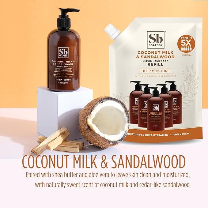 Soapbox Liquid Hand Soap Refill, Coconut Milk & Sandalwood, Vegan, Paraben Free, Moisturizing, Natural Hand Wash for Kitchen and Bathroom, 64oz Half Gallon Refill (Pack of 1) - ModernBath