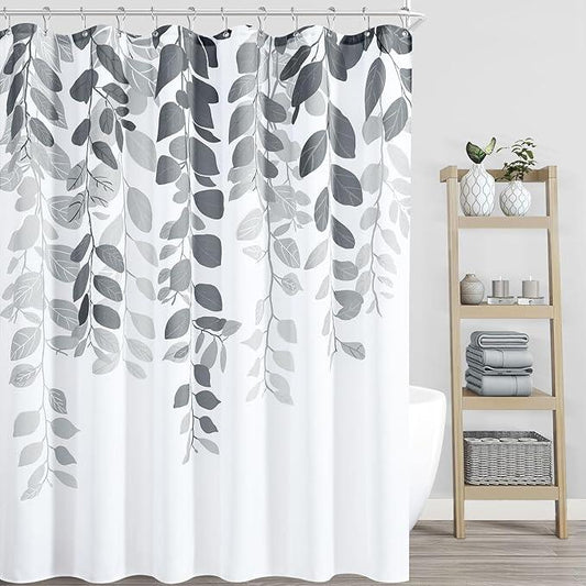 BOODII Exera Long Shower Curtain 72x84, Grey Eucalyptu Shower Curtain for Bathroom Floral Watercolor Leaves Botanical Nature Fabric Bath Curtains Country Plant Cloth - ModernBath