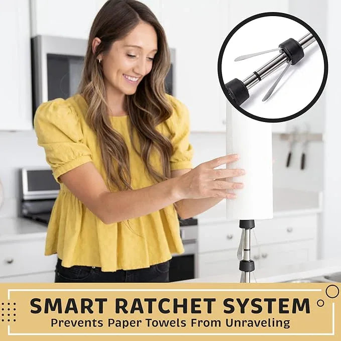 Dear Household Stainless Steel Paper Towel Holder Easy One-Handed Operation - This Sturdy Weighted Paper Towel Dispenser Countertop Model Has Suction Cups and Holds All Paper Towel Rolls - White - ModernBath