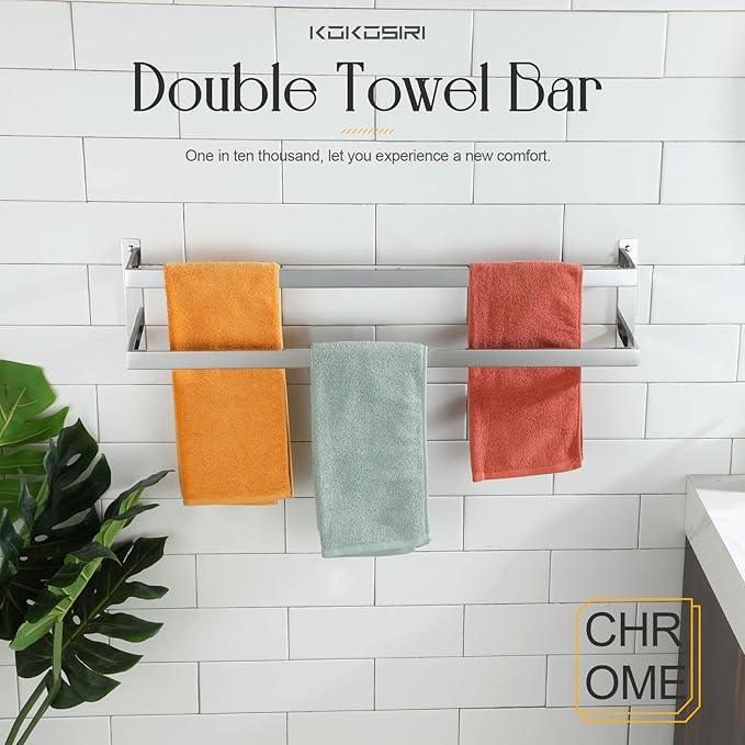 KOKOSIRI Towel Bars Bath Towel Holders 32 Inches Chrome Bathroom 2-Tiers Ladder Towel Rails Wall Mounted Towels Shelves Rack Polished Stainless Steel, B5008CH-L32 - ModernBath