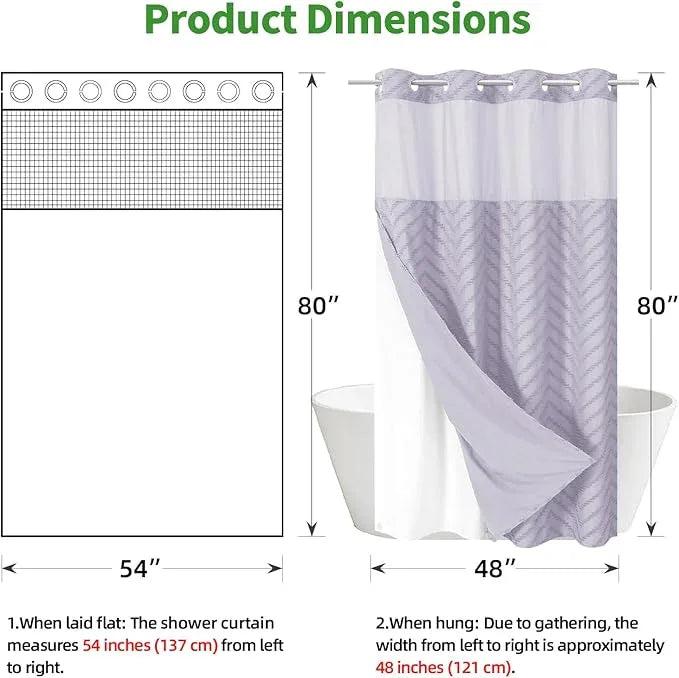 eachope Stall No Hook Boho Farmhouse Shower Curtain with Snap-in Fabric Liner set-54Wx80H(78H),Tufted Chevron Striped Hotel Grade Cloth Shower Curtains for Bathroom,Water Repellent,Lavender - ModernBath