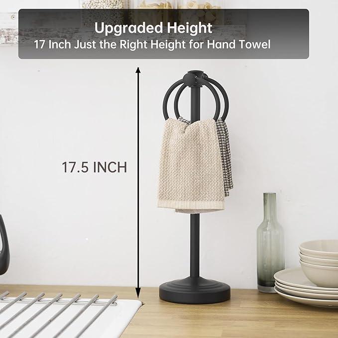 Hoimpro 17" Matte Black Stainless Steel Standing Towel Rack Double Towel Ring Hand Towel Stand Holder, Bathroom Accessories Set Hardware Towel Bar Hanger for Bathroom Vanity and Kitchen Countertops - ModernBath