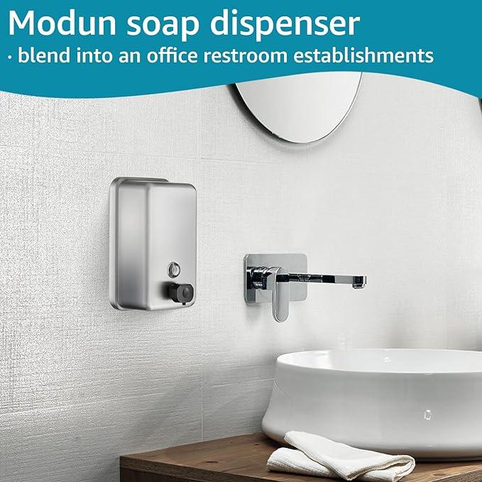 Commercial Wall Mount Soap Dispenser - Stainless Steel Bathroom Hand Soap 38.8oz Liquid - Anti-Leak Pump and Large Capacity Brushed Refillable - ModernBath