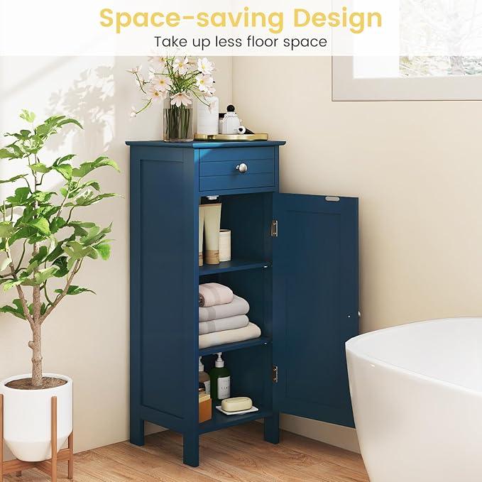 GLACER Bathroom Floor Cabinet, Multifunctional Storage Cabinet with 2 Adjustable Shelves, Space-Saving Storage Organizer, Ideal for Bathroom, Living Room, Kitchen (Blue) - ModernBath