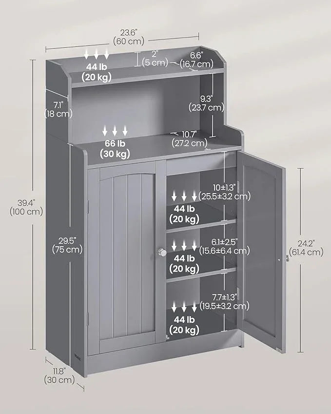 VASAGLE 39.4-Inch Tall Storage Cabinet, Floor Cabinet with 2 Doors, 2 Adjustable Shelves, Freestanding, for Bathroom, Kitchen, Living Room, Dove Gray UBBC770G02 - ModernBath