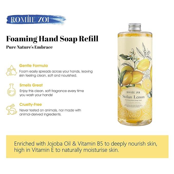 ROMIIE ZOI Foaming Hand Soap Refill, Lemon, Gentle & Moisturizing Formula, 1 L/ 33.8 FL OZ - ModernBath