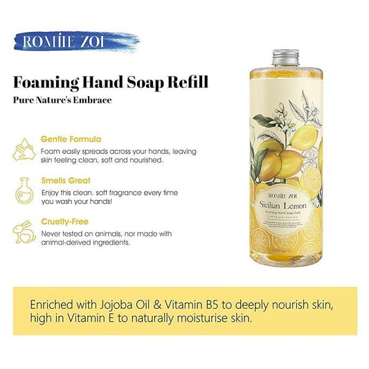 ROMIIE ZOI Foaming Hand Soap Refill, Lemon, Gentle & Moisturizing Formula, 1 L/ 33.8 FL OZ - ModernBath