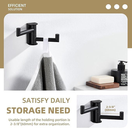 Angle Simple Swivel Double Towel Hook Matte Black, 304 Stainless Steel Robe Hook for Bathroom - ModernBath