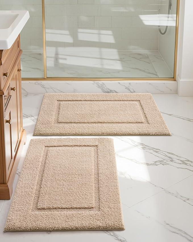 DEXI Bathroom Rugs Set 2 Piece 24x16, Washable Non Slip Bath Mat for Shower Floor, Absorbent Quick Dry Bathmat with Rubber Backing, Ultra Soft Plush Carpet for Tub, Beige - ModernBath