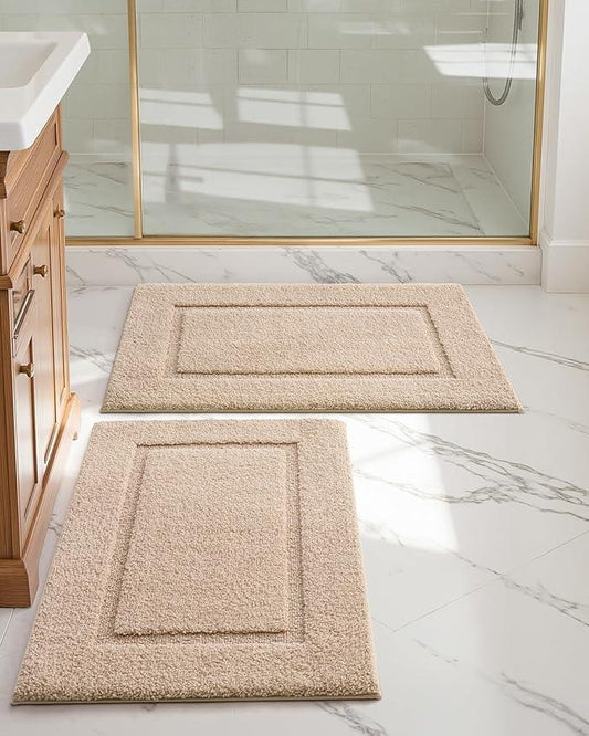 DEXI Bathroom Rugs Set 2 Piece 24x16, Washable Non Slip Bath Mat for Shower Floor, Absorbent Quick Dry Bathmat with Rubber Backing, Ultra Soft Plush Carpet for Tub, Beige - ModernBath