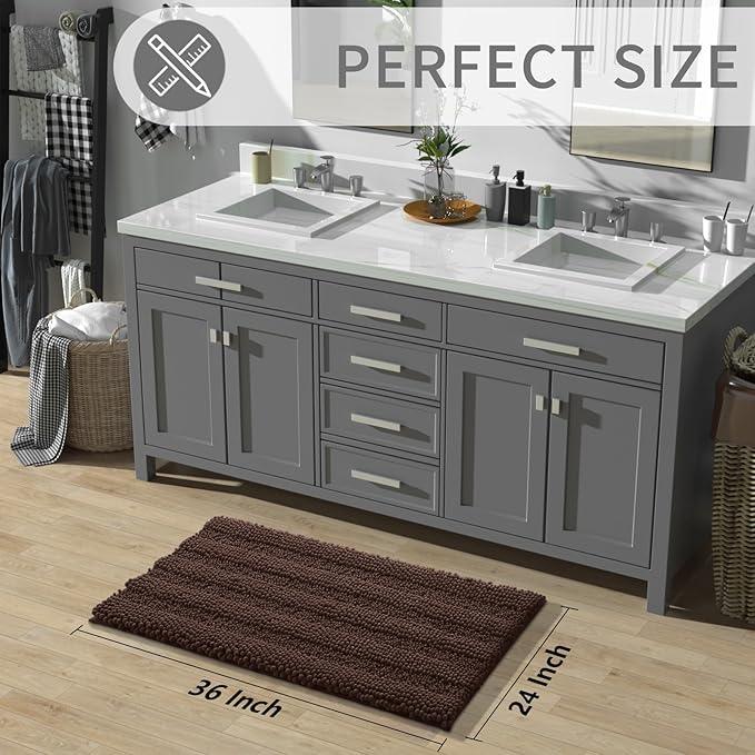 Yimobra Bathroom Rug Mat 36 x 24, Non Slip and Super Absorbent Bath Mat,Machine Washable Quick Dry,Ultra Plush Chenille Shower Rugs for Bathroom Floor Sink Tub and Shower Outside,Brown - ModernBath