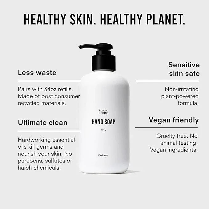 Public Goods Hand Soap | Cleansing Soap for Kitchen & Bathroom | Made with Natural Essential Oils | Paraben & Sulfate Free | Vegan Friendly | Made in Canada | 12 Fl Oz Bottle with Dispenser Pump - ModernBath