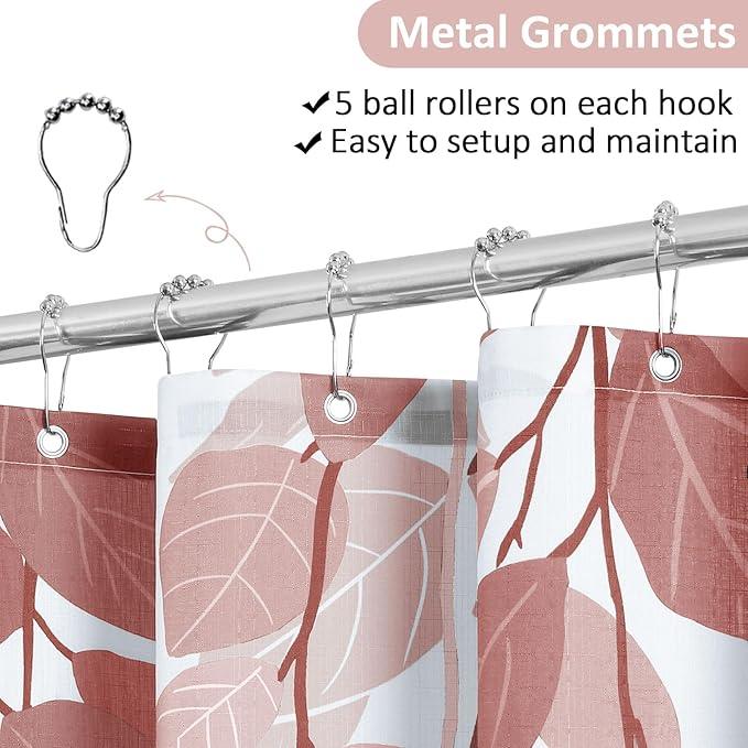 BOODII Canyon Rose Leaf Shower Curtain for Bathroom Botanical Eucalyptus Nature Eucalyptus Shower Curtain Set Floral Leaves Waterproof Bathroom Bath Curtains with Hooks 72x72 - ModernBath