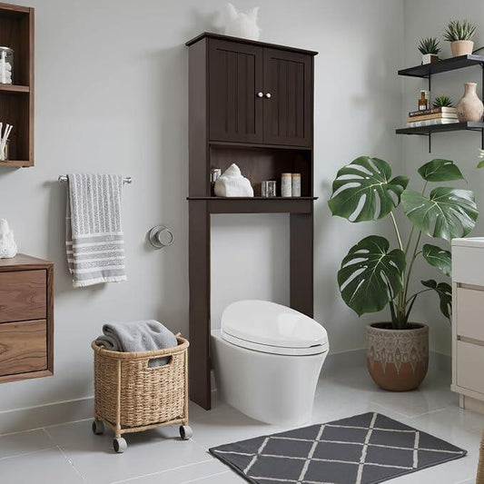 Over The Toilet Storage Cabinet, Behind Toilet Bathroom Organizer with Adjustable Shelves, Wooden Above Toilet Storage Shelf, Space Saver for Restroom, Bathroom, Laundry - ModernBath