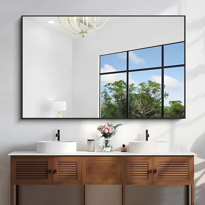 KOCUUY 60x40 Inch Large Black Wall Mounted Mirror,Aluminum Framed Decorative Rectangular Bathroom Mirror for Wall Over Sink,Vanity Mirror for Bedroom Living Room Bathroom,Functional Oversized Mirror - ModernBath