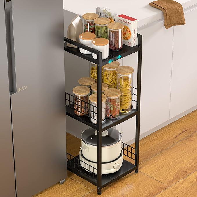 3-Tier Metal Shelving Unit, Expandable, Free-Standing, Narrow, Open Floor Shelves, Ideal for Bathroom, Kitchen, Laundry, Storage, Organization - ModernBath